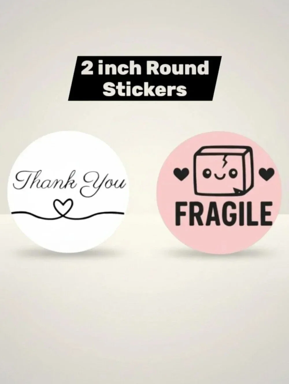 200 Thank You Fragile Packaging Sticker Bundle 2 Inch Round Pink/White Easy Peel